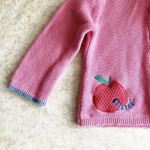 Joules Baby Girl 12-18 Mos Cardigan Sweater Hooded Pink Buttons Apple Worm - Picture 6 of 8